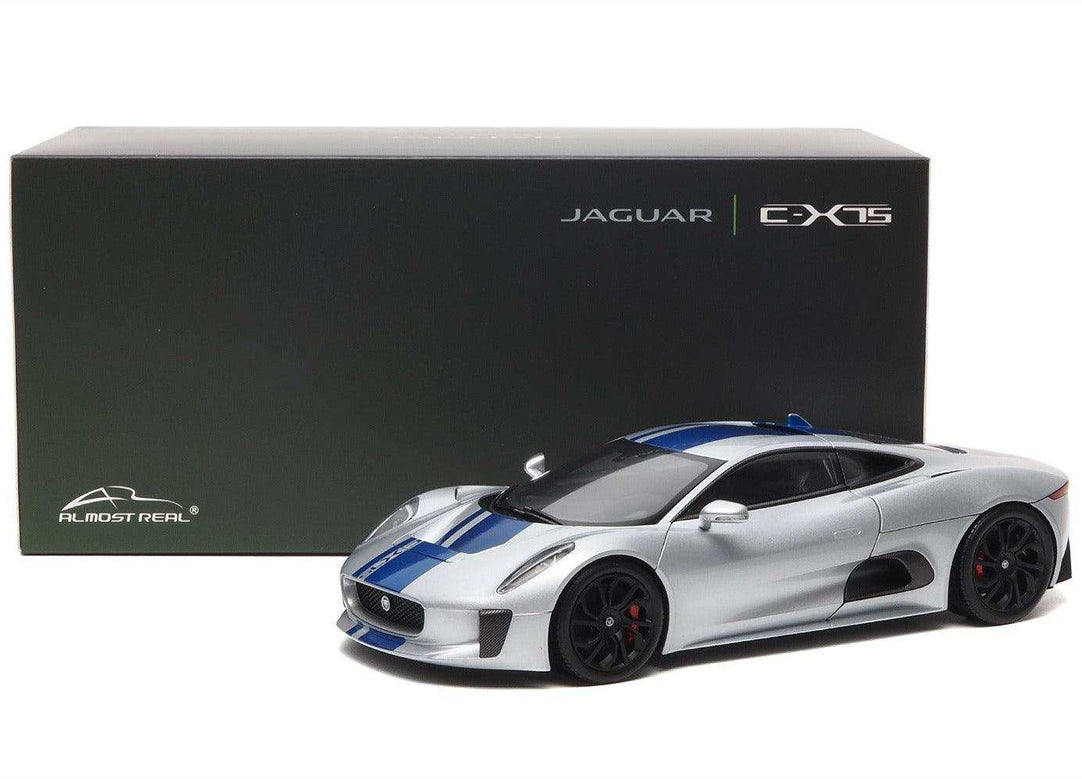 Almost Real 1:18 Jaguar C-X75 Silver with Blue Stripes - Diecast Car Factory